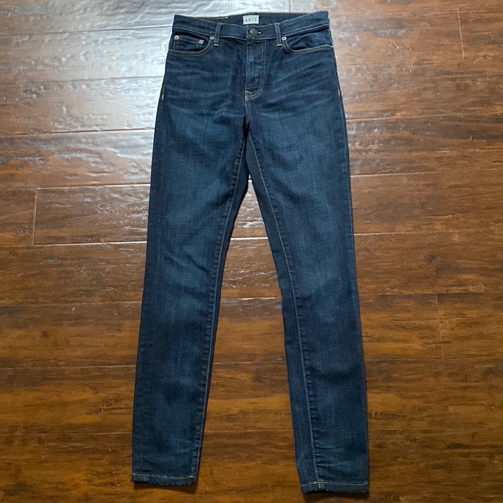 Able High Rise Straight Leg Dark Blue Premium Denim Jeans Size 25